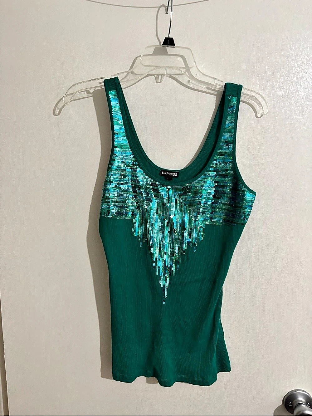 Express Sequin Tank Top in teal/Green Size Medium Like New